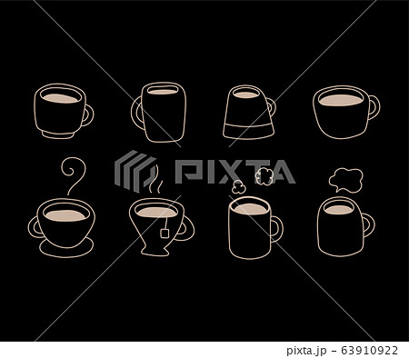 マグカップの手描きイラスト かわいい コーヒー 紅茶のイラスト素材