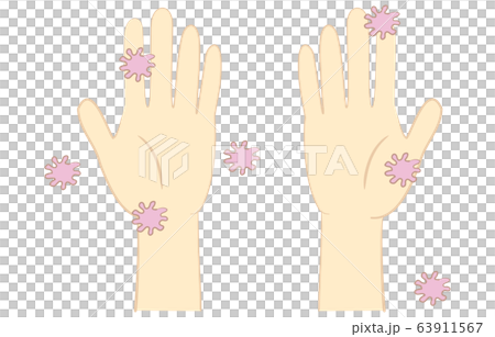 Illustration of hand with coronavirus attached 63911567
