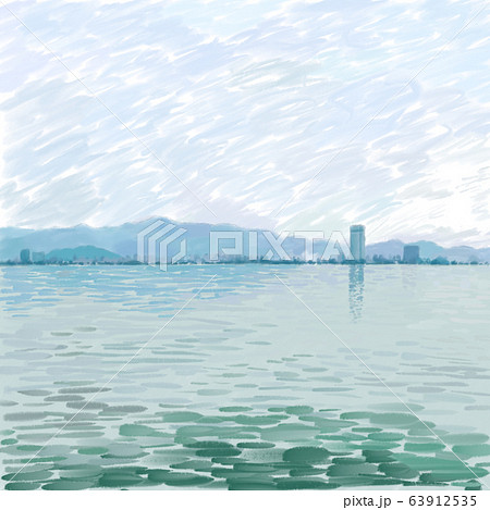 琵琶湖 水彩画 のイラスト素材