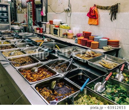 Food trays at cheap restaurant 63912653