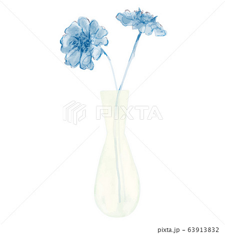 ガラス花瓶に活けた植物と花のベクターイラスト 水彩タッチ ナチュラル 花器のイラスト素材