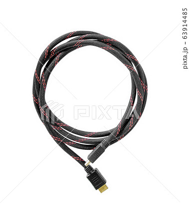 Black HDMI cable isolated on white background. 63914485