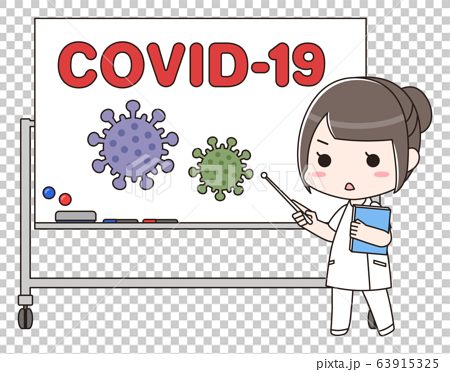 新型コロナウイルスCOVID-19の説明をする女性医療従事者 63915325