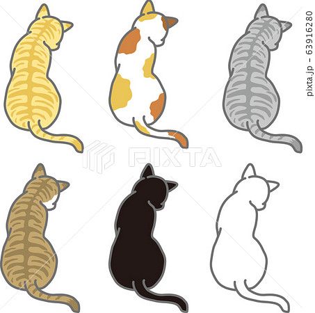 色々な柄の猫の後姿のイラスト素材