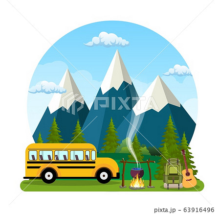 Summer camp. Landscape with school bus Summer camp. Landscape with school bus 63916496