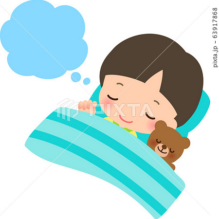 就寝中に夢を見ている男の子 のイラスト素材