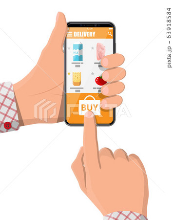 Hand holding smartphone with food shopping app 63918584