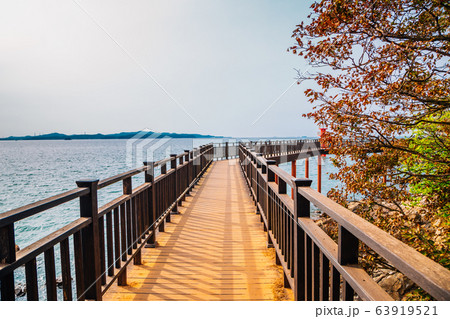 Daebu Haesolgil Gubongdo island, Seaside wooden deck road at autumn in Ansan, Korea 63919521