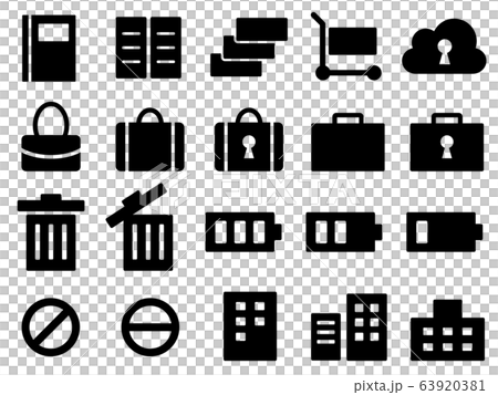 箱包，建築物，購物車等的圖標。 63920381