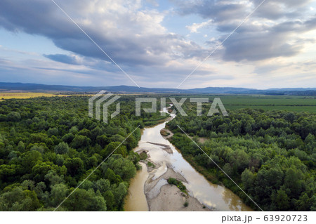 Aerial drone photo through majestic river Dnister Aerial drone photo through majestic river Dnister 63920723
