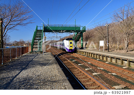 早春の北海道白老町JR虎杖浜駅を通過する特急北斗の風景を撮影 早春の北海道白老町JR虎杖浜駅を通過する特急北斗の風景を撮影 63921997