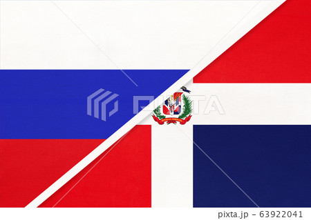 Russia vs Dominican Republic national flag from textile. Russia vs Dominican Republic national flag from textile. 63922041