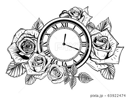 Composition With Flower And Pocket Watch On のイラスト素材