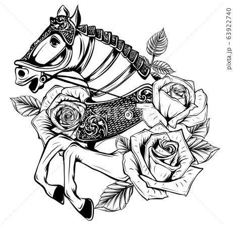 Beautiful horse with roses. Vector drawn illustration Beautiful horse with roses. Vector drawn illustration 63922740