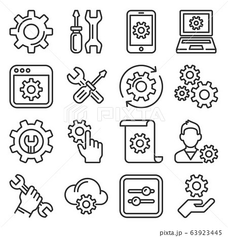 Settings Icons Set on White Background. Line Style Vector 63923445