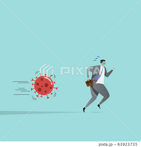 business people run away from coronavirus pathogens, affected by the outbreak. the impact of the COVID-19 epidemic causes businesses to lack revenue. business people run away from coronavirus pathogens, affected by the outbreak. the impact of the COVID-19 epidemic causes businesses to lack revenue. 63923735