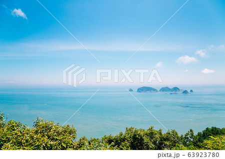 Blue ocean and island from Yeocha Hongpo observation platform in Geoje, Korea 63923780