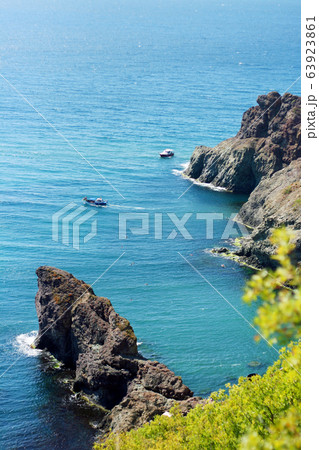 The landscape of the rocky shore of the Black Sea. The landscape of the rocky shore of the Black Sea. 63923861