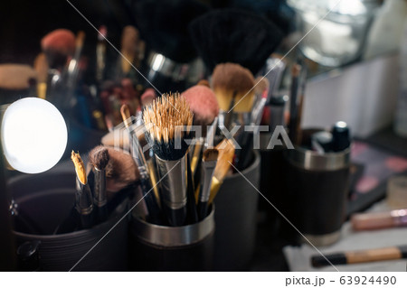 Professional makeup brushes set closeup near salon 63924490