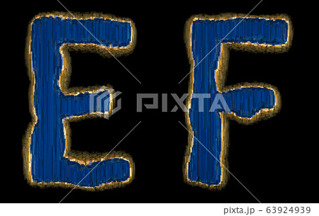 Set of alphabet letters E and F made of industrial metal blue color. Isolated black background. 3d Set of alphabet letters E and F made of industrial metal blue color. Isolated black background. 3d 63924939