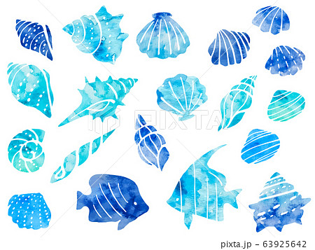 Sea Watercolor Style Illustration Set Shell Stock Illustration