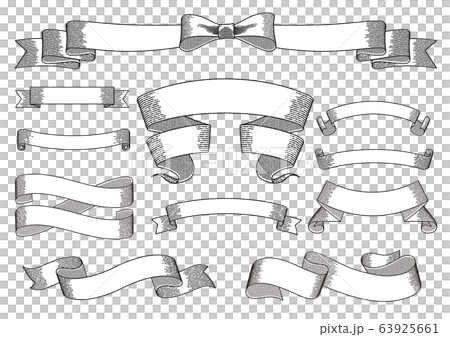 ビンテージ 手描き風 リボン バナーのイラスト素材