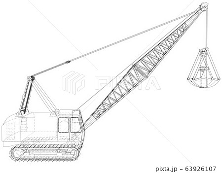 Dragline walking excavator. Vector rendering of 3d. Wire-frame style. The layers of visible and invisible lines are separated 63926107
