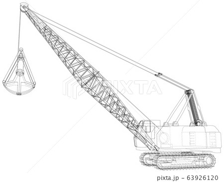 Walking Dragline, Mobile excavating machine used in open-cut mining. The layers of visible and invisible lines are separated. Wire-frame Walking Dragline, Mobile excavating machine used in open-cut mining. The layers of visible and invisible lines are separated. Wire-frame 63926120