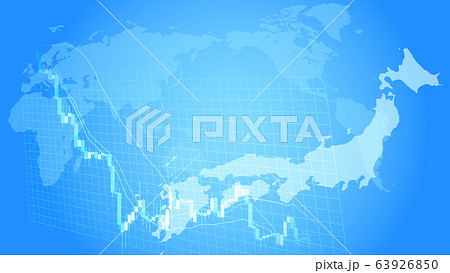 急落する株価チャートと日本地図青色背景イメージ 急落する株価チャートと日本地図青色背景イメージ 63926850