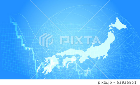 急落する株価チャートと日本地図青色背景イメージ 63926851