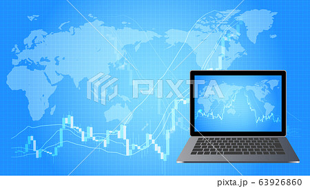急落する株価チャートと世界地図青色背景イメージ 急落する株価チャートと世界地図青色背景イメージ 63926860