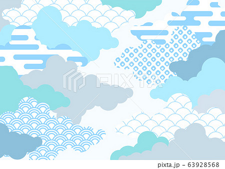 和柄を用いた雲の背景イラスト エ霞 青海波 鹿の子絞りのイラスト素材