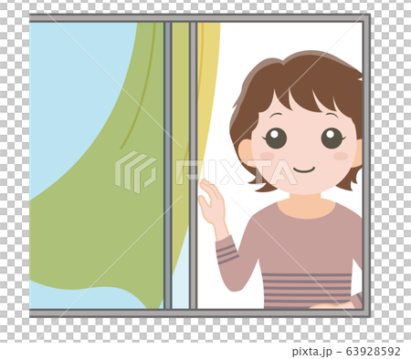 窓を開けて換気する女性 63928592