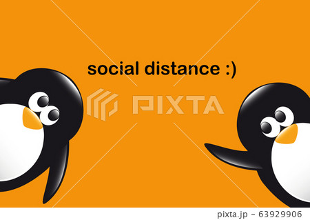 social distance funny penguins cartoon on orange background 63929906