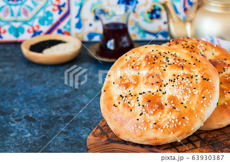 Ramadan pidesi Traditional turkish flatbread with Ramadan pidesi Traditional turkish flatbread with 63930387
