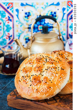 Ramadan pidesi Traditional turkish flatbread with Ramadan pidesi Traditional turkish flatbread with 63930393