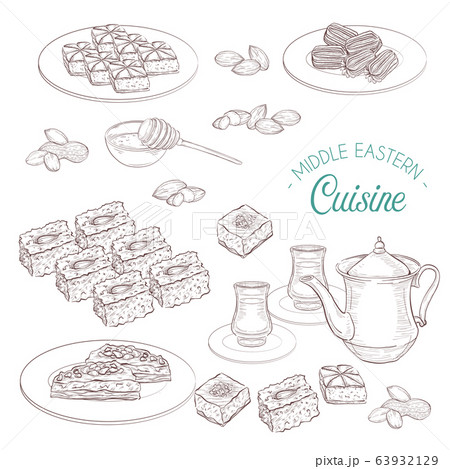 Arabic Food. Middle Eastern sweets and tea 63932129