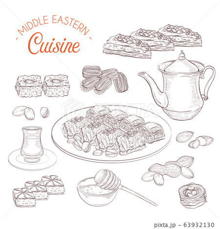 Arabic Food. Middle Eastern sweets and tea 63932130