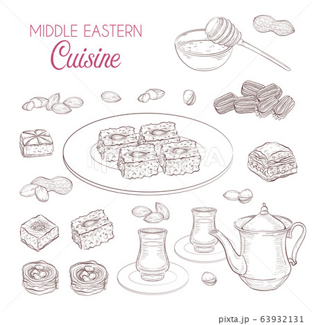 Arabic Food. Middle Eastern sweets and tea 63932131