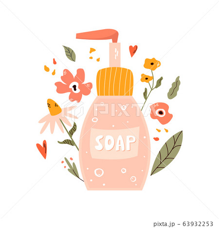 Colorful illustration of a bottle with liquid soap 63932253