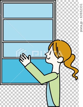 窓を開ける女性のイラスト素材 [63932331] - PIXTA