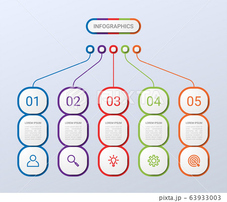 Business data visualization, infographic template with 5 steps on gray background, vector illustration 63933003