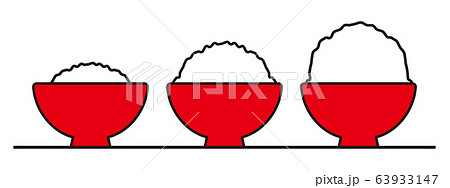 小盛り、普通盛り、大盛りのご飯 63933147