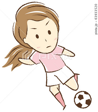サッカーをする女の子 キックのイラスト素材