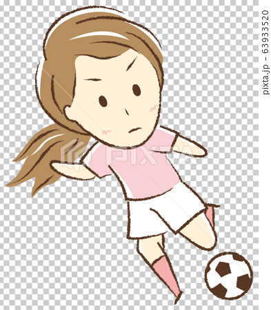 サッカーをする女の子 キックのイラスト素材