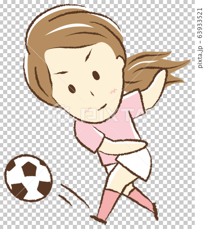 サッカーをする女の子 シュートのイラスト素材