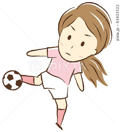サッカーをする女の子 ボレーシュートのイラスト素材