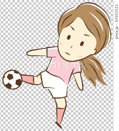 サッカーをする女の子 ボレーシュートのイラスト素材