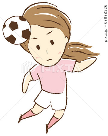 サッカーをする女の子 ヘディングのイラスト素材