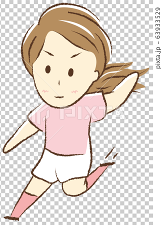 サッカーをする女の子 スライディングのイラスト素材